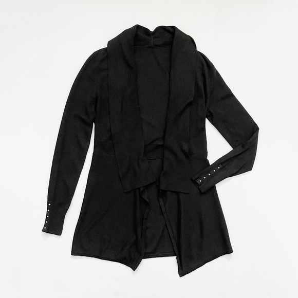 White House Black Market Black Long Sleeve Sweater Gold Buttons Size M - Picture 6 of 13